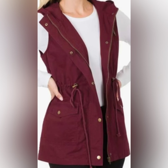 2SABLE💫Women’s Burgundy Military Drawstring Hoodie Vest - Picture 3 of 13